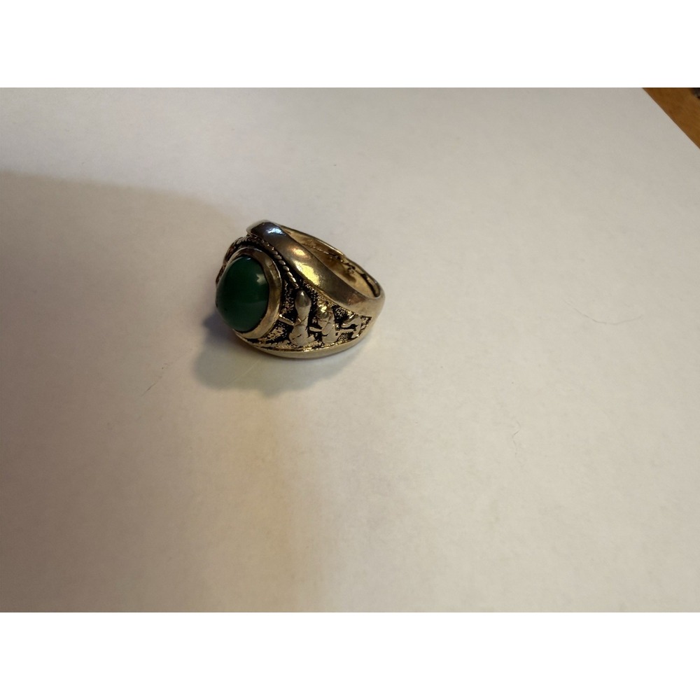 Vintage Snake Ring Green Cabochon Stone Silver Tone Signet Statement Size 10.5 - Picture 5 of 9